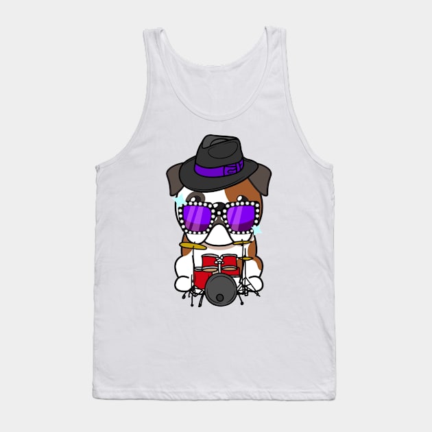 Cute English Bulldog jamming on the drums Tank Top by Pet Station